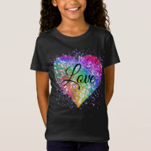 Rainbow colours sparking glitter heart love T-Shi