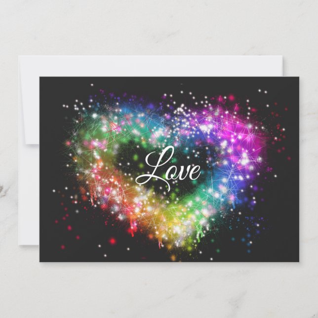 Rainbow colours spray paint sparking glitter heart invitation (Front)