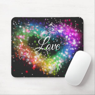 Rainbow colours spray paint sparking glitter heart mouse pad