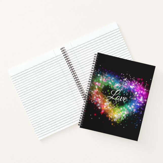 Rainbow colours spray paint sparking glitter heart notebook (Inside)