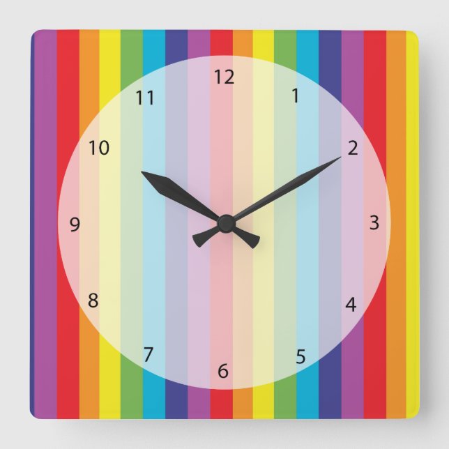 Rainbow colours square wall clock (Front)
