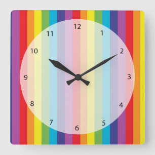 Rainbow colours square wall clock
