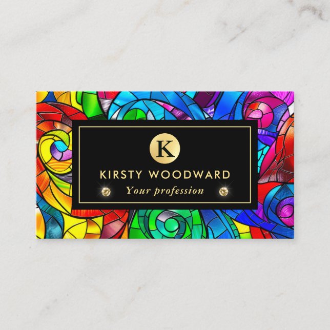 Rainbow Colours Stained Glass Pattern Business Card (Front)