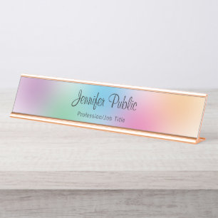Rainbow Colours Template Rose Gold Elegant Modern Desk Name Plate