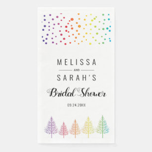 Rainbow colours trees and confetti lesbian wedding napkin