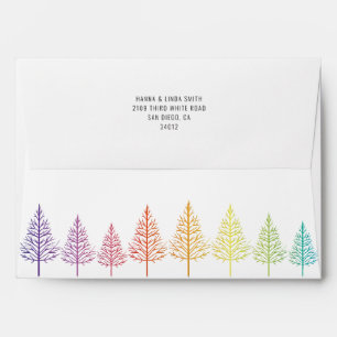 Rainbow colours trees and confetti LGBT wedding Envelope