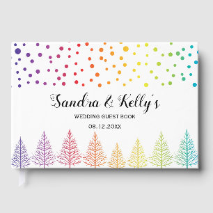 Rainbow colours trees and confetti LGBT  wedding Guest Book