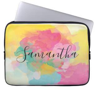 Rainbow Colours Watercolour Script Laptop Sleeve