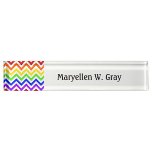 Rainbow Colours, White Large Chevron ZigZag Patter Nameplate