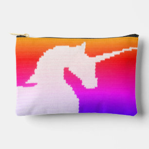 Rainbow Colours White Unicorn Artisan Crochet Prin Accessory Pouch