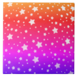 Rainbow Colours with Stars Ceramic Tile