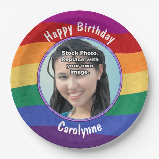 Rainbow Colours Your Photo Paper Plate (Front)