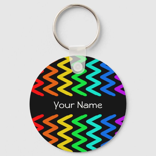 Rainbow Colours ZigZag Pattern - Name Keychain (Front)