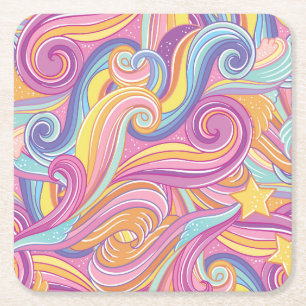 Rainbow Comet: Magical Dreamy Sky. Square Paper Coaster