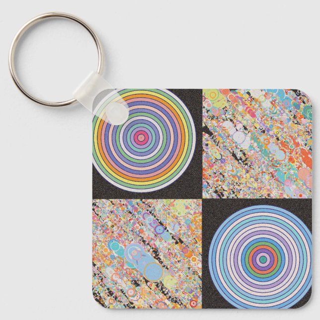 Rainbow concentric circle design key ring (Front)