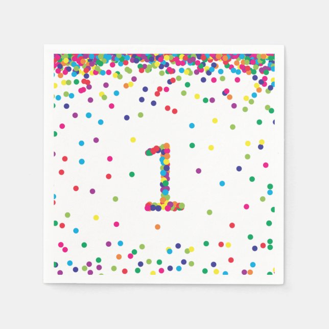 Rainbow Confetti 1st Birthday Napkins (Front)