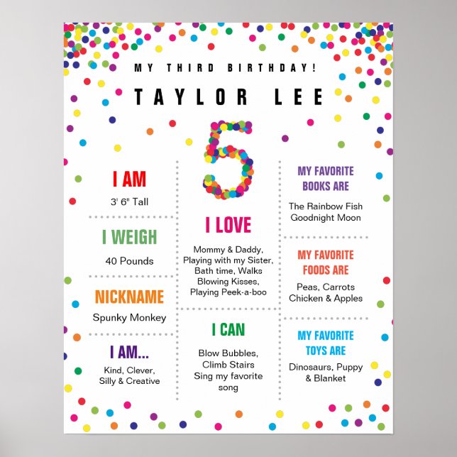 Rainbow Confetti 5th Birthday Poster (Front)