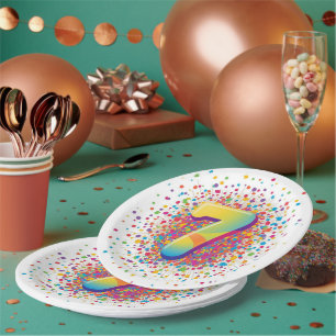 Rainbow Confetti 7th Birthday Napkins Colourful Ag Paper Plate