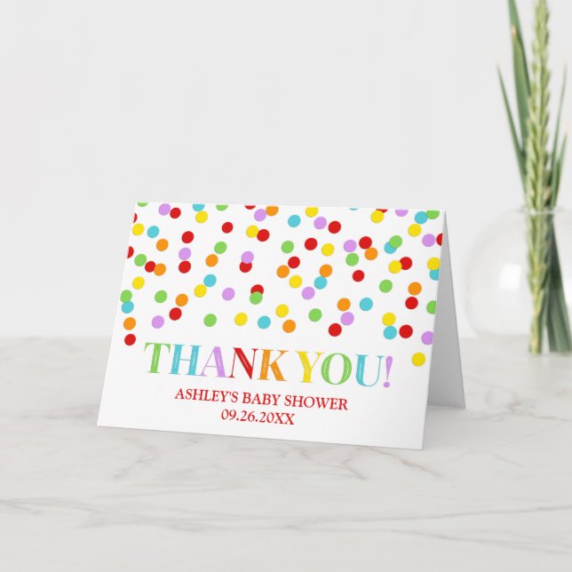 Rainbow Confetti Baby Shower Thank You Card (Front)