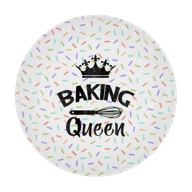 Rainbow confetti baking queen funny slogan cutting board (Front)