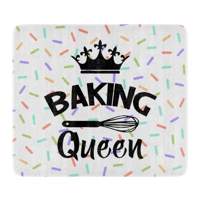 Rainbow confetti baking queen funny slogan cutting board (Front)