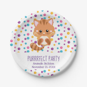Rainbow Confetti Cute Cat Puurfect Birthday Party Paper Plate