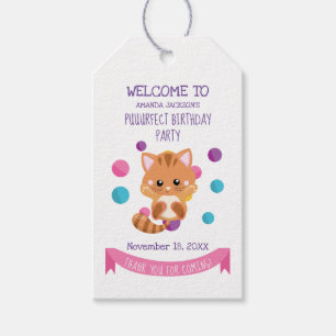Rainbow Confetti Cute Kitty Birthday Party Favour Gift Tags