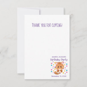 Rainbow Confetti Cute Kitty Cat Birthday Party Thank You Card