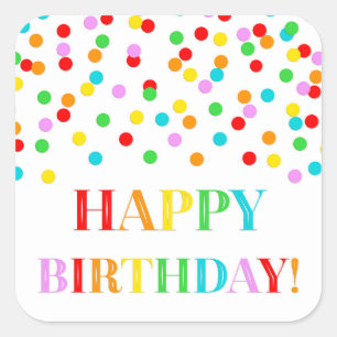 Rainbow Confetti Happy Birthday Square Sticker