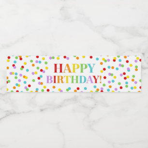 Rainbow Confetti Happy Birthday Water Bottle Label