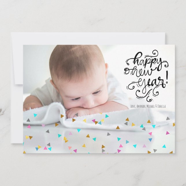 Rainbow Confetti Happy New Year Photo Card (Front)