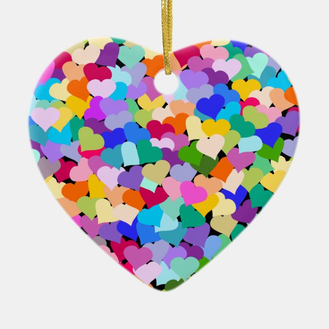 Rainbow Confetti Hearts Heart shaped ornament (Front)