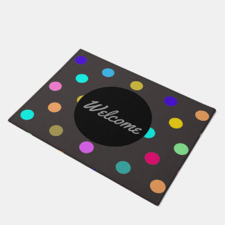 Rainbow confetti polka dot door mat