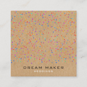 Rainbow Confetti Rustic Kraft Square Business Card