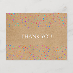 Rainbow Confetti Rustic Kraft Thank You Postcard