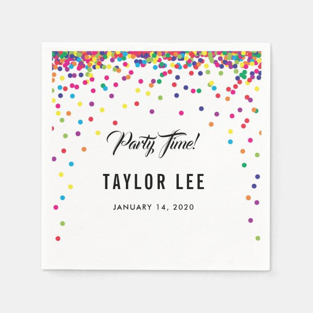 Rainbow confetti sprinkles birthday party decor napkin (Front)