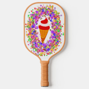 Rainbow Confetti Swirl Ice Cream Pickleball Paddle
