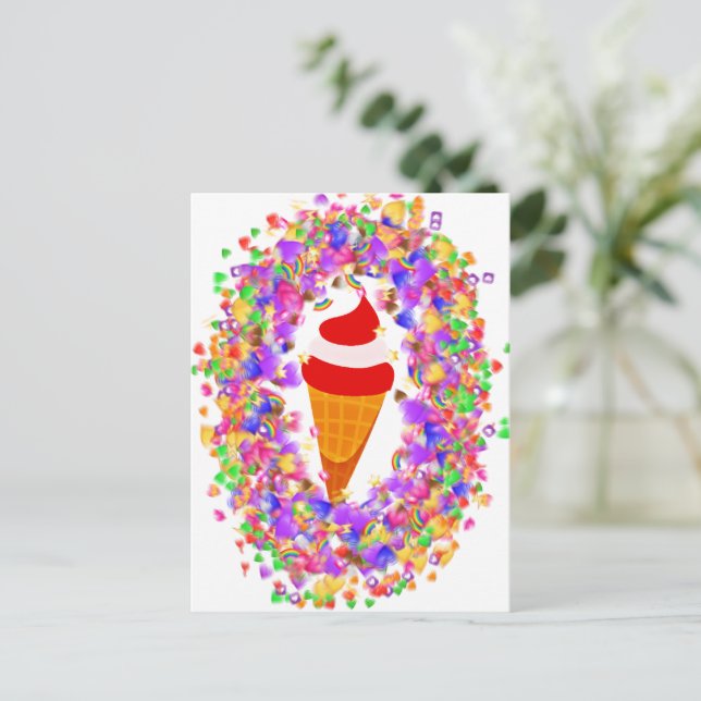 Rainbow Confetti Swirl Ice Cream Postcard (Standing Front)