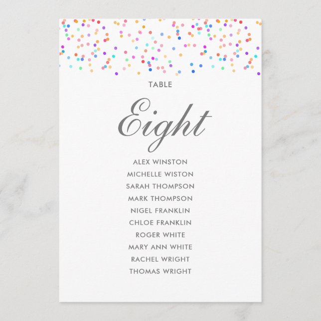 Rainbow Confetti Table Number Seating Chart (Front)