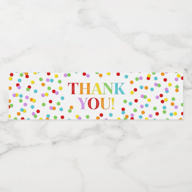 Rainbow Confetti Thank You Water Bottle Label (Single Label)
