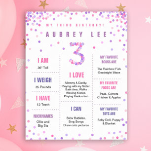 Rainbow Confetti third birthday poster