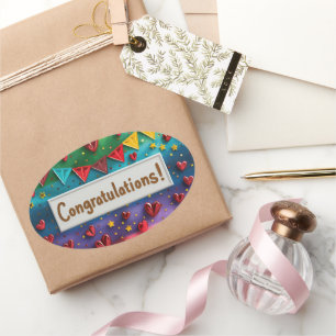 Rainbow Congratulations Digital Art Oval Sticker