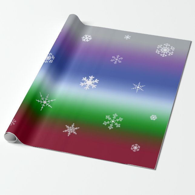 Rainbow Cool Winter Snowflakes in Gradient Stripes Wrapping Paper (Unrolled)