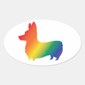 Rainbow corgi oval sticker