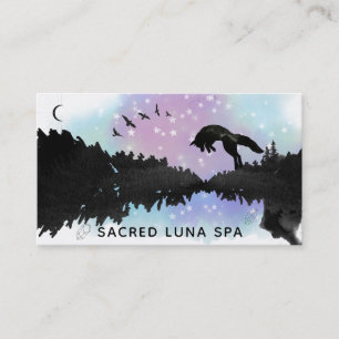 *~* Rainbow Cosmic Moon Fox Leaping Pine Trees Business Card