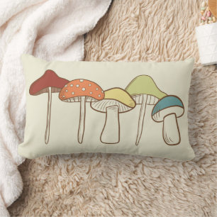 Rainbow Cottagecore Mushrooms Illustrated Lumbar Cushion