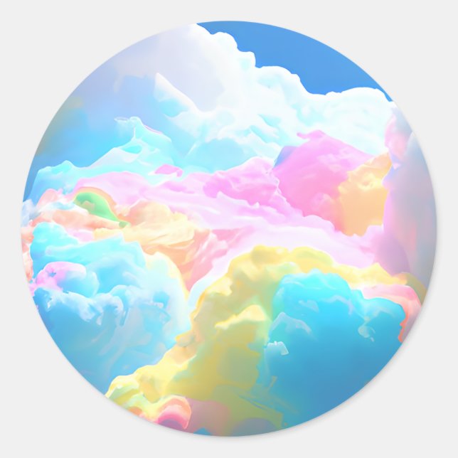Rainbow cotton candy clouds classic round sticker (Front)