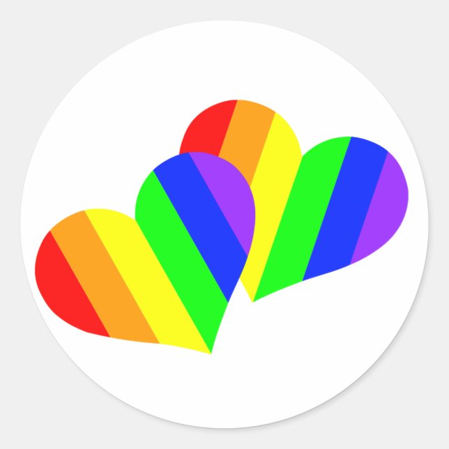 Rainbow Couple Hearts Classic Round Sticker (Front)