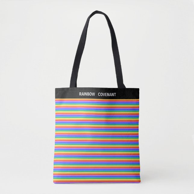 Rainbow Covenant Multicolored Striped Tote Bag (Front)