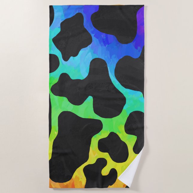 Rainbow Cow Print Beach Towel (Front)